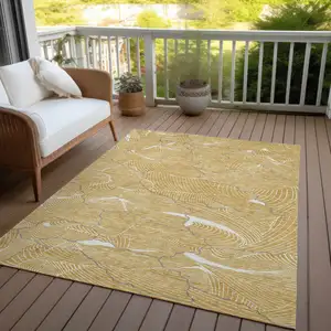 Photo of Gold Charcoal And Ivory Abstract Washable Indoor Outdoor Area Rug