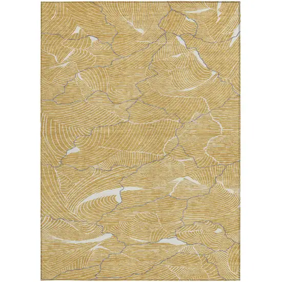 Gold Charcoal And Ivory Abstract Washable Indoor Outdoor Area Rug Photo 7