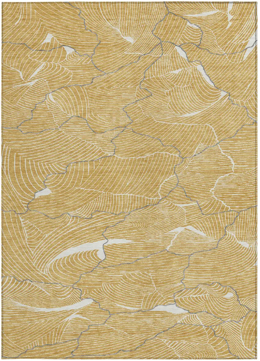 Gold Charcoal And Ivory Abstract Washable Indoor Outdoor Area Rug Photo 7