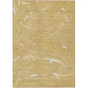 Photo of Gold Charcoal And Ivory Abstract Washable Indoor Outdoor Area Rug