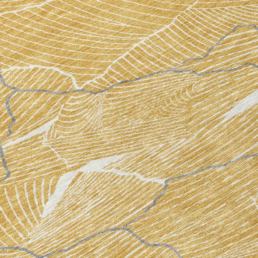 Gold Charcoal And Ivory Abstract Washable Indoor Outdoor Area Rug Photo 4