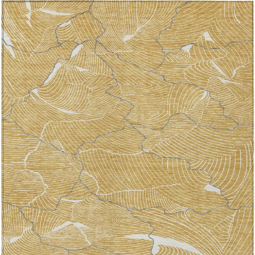 Gold Charcoal And Ivory Abstract Washable Indoor Outdoor Area Rug Photo 7