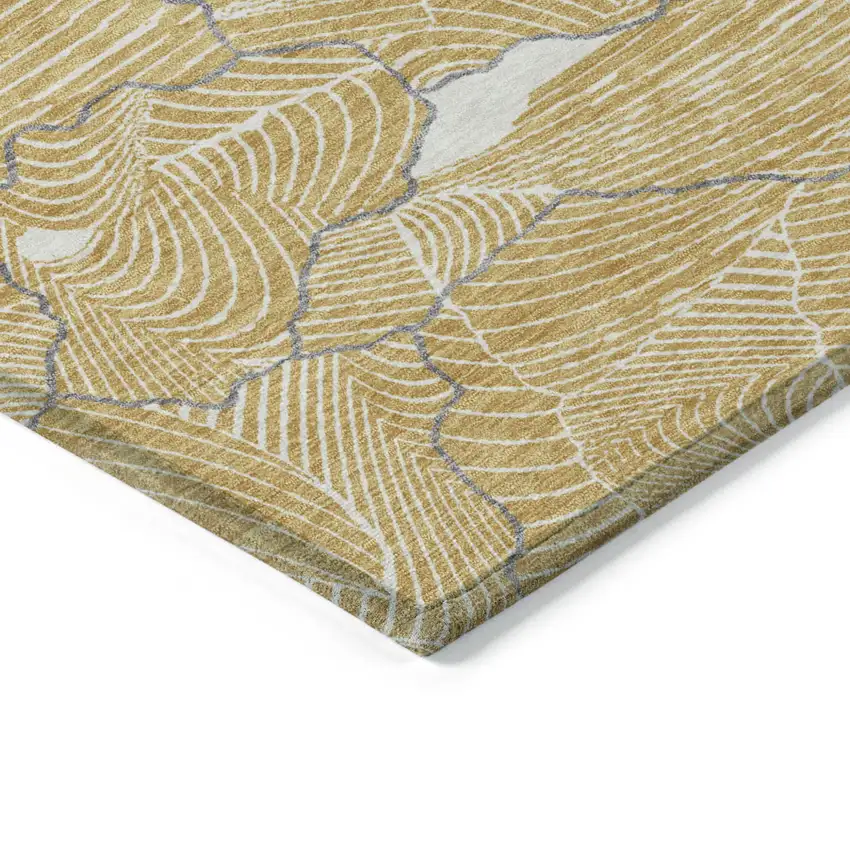 Gold Charcoal And Ivory Abstract Washable Indoor Outdoor Area Rug Photo 3