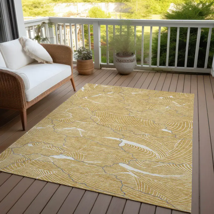 Gold Charcoal And Ivory Abstract Washable Indoor Outdoor Area Rug Photo 8