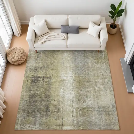 Gold Charcoal And Silver Abstract Washable Area Rug With UV Protection Photo 5