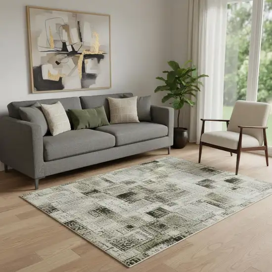 Gold Charcoal And Silver Abstract Washable Area Rug With UV Protection Photo 2