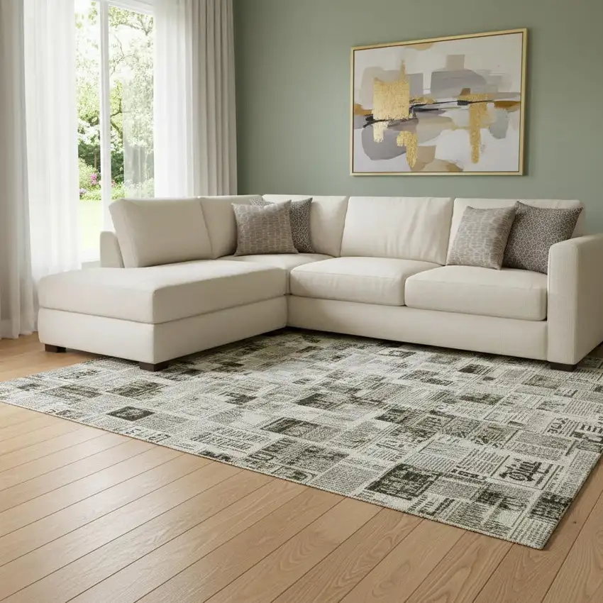 Gold Charcoal And Silver Abstract Washable Area Rug With UV Protection Photo 2