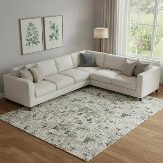 Gold Charcoal And Silver Abstract Washable Area Rug With UV Protection Photo 2