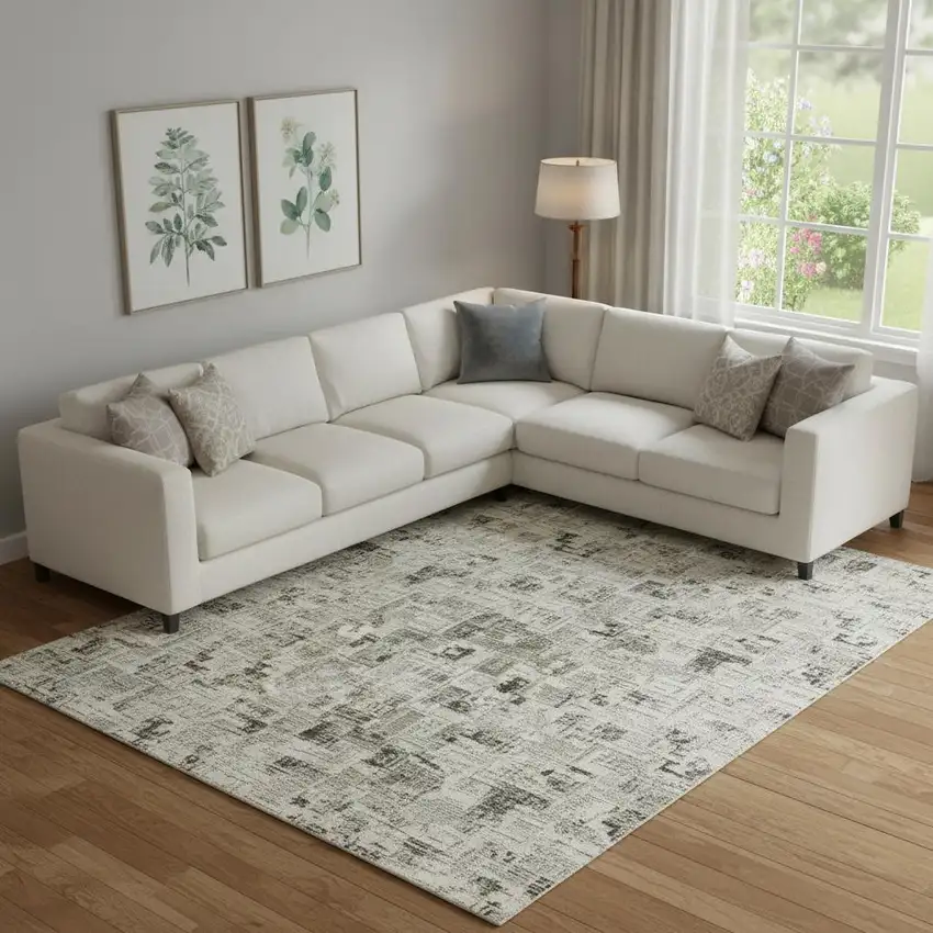 Gold Charcoal And Silver Abstract Washable Area Rug With UV Protection Photo 2