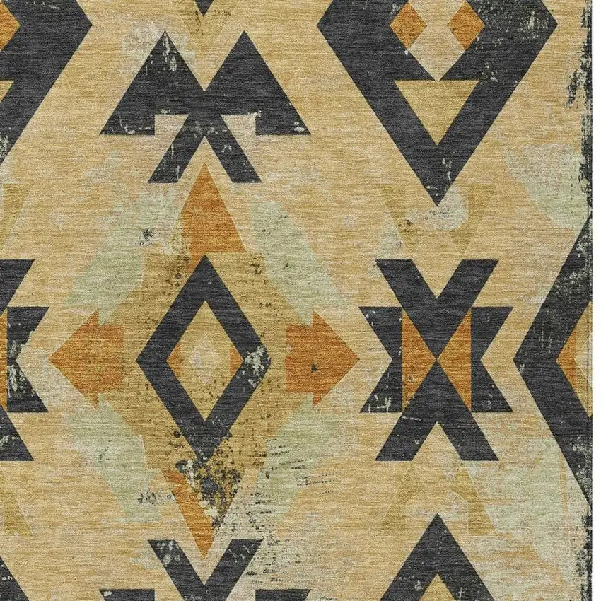 Gold Charcoal And Wheat Aztec Washable Indoor Outdoor Area Rug Photo 4