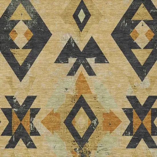 Gold Charcoal And Wheat Aztec Washable Indoor Outdoor Area Rug Photo 4