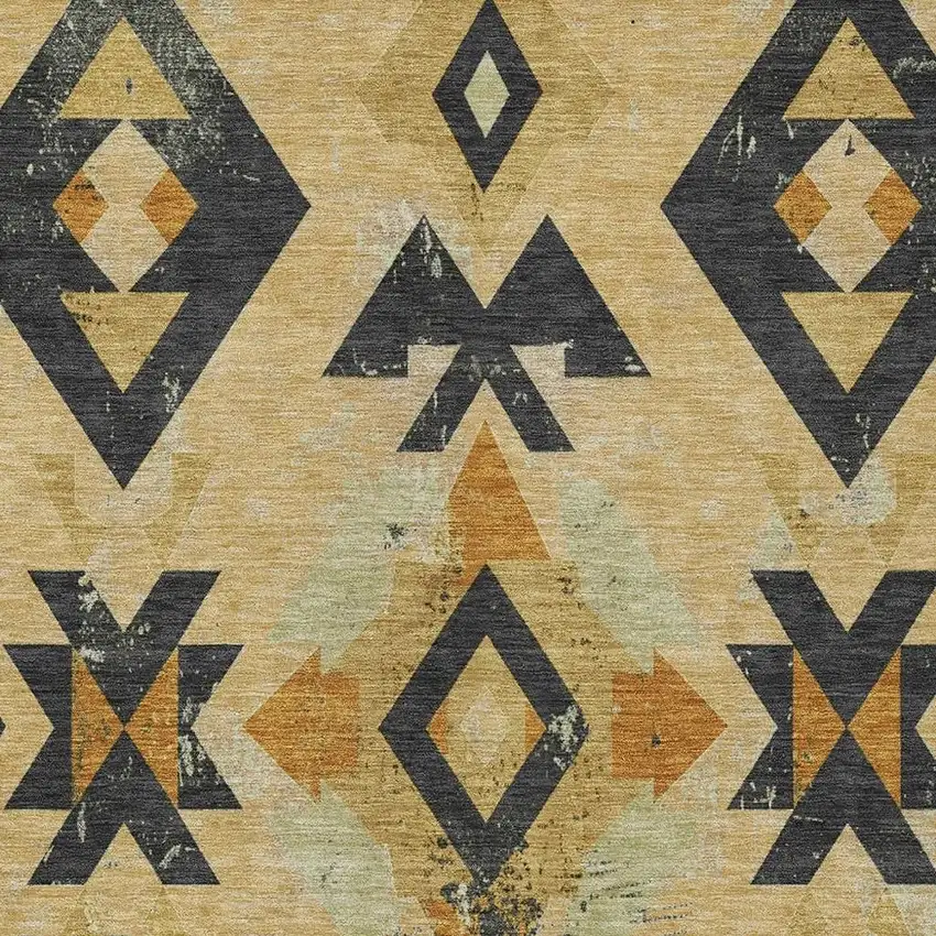Gold Charcoal And Wheat Aztec Washable Indoor Outdoor Area Rug Photo 4