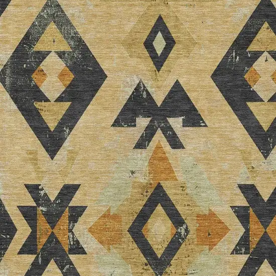 Gold Charcoal And Wheat Aztec Washable Indoor Outdoor Area Rug Photo 4