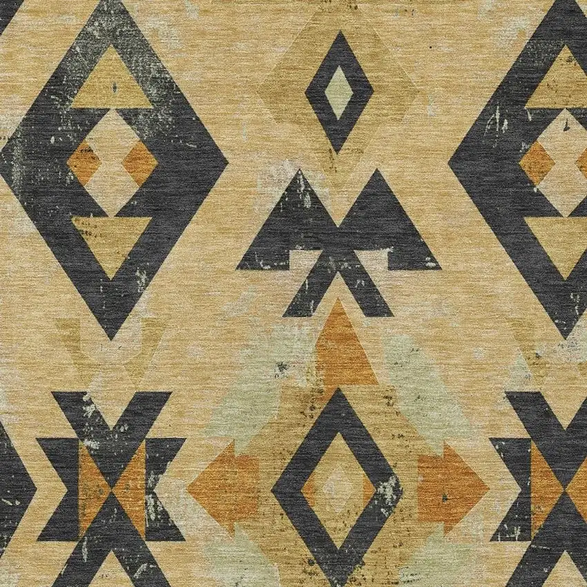 Gold Charcoal And Wheat Aztec Washable Indoor Outdoor Area Rug Photo 4