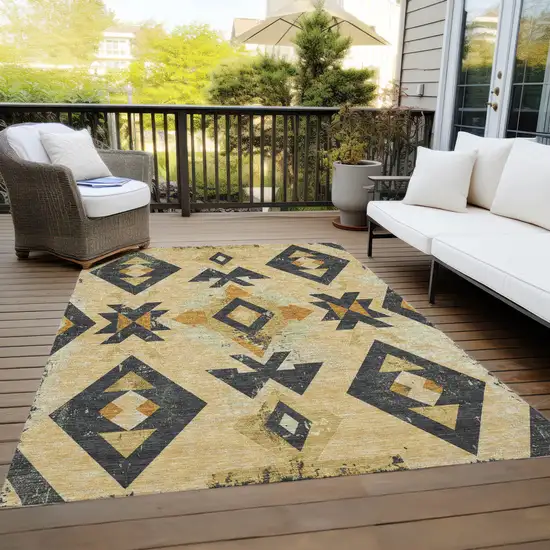Gold Charcoal And Wheat Aztec Washable Indoor Outdoor Area Rug Photo 9