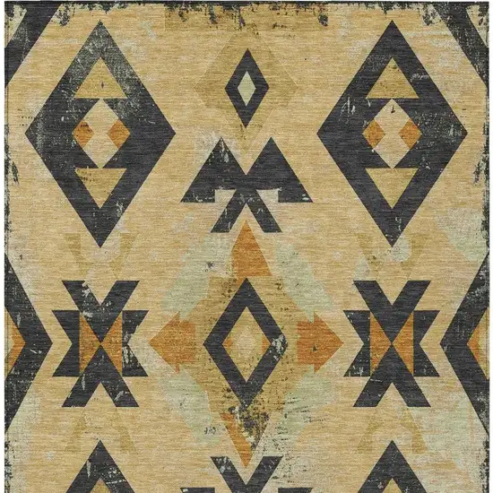 Gold Charcoal And Wheat Aztec Washable Indoor Outdoor Area Rug Photo 4