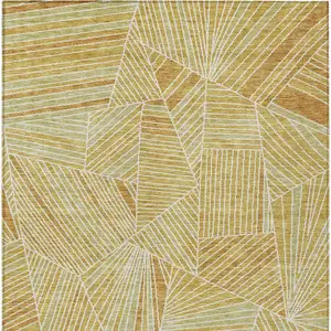 Photo of Gold Copper And Brown Geometric Washable Indoor Outdoor Area Rug