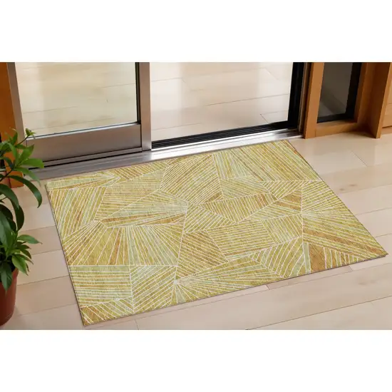 Gold Copper And Brown Geometric Washable Indoor Outdoor Area Rug Photo 1