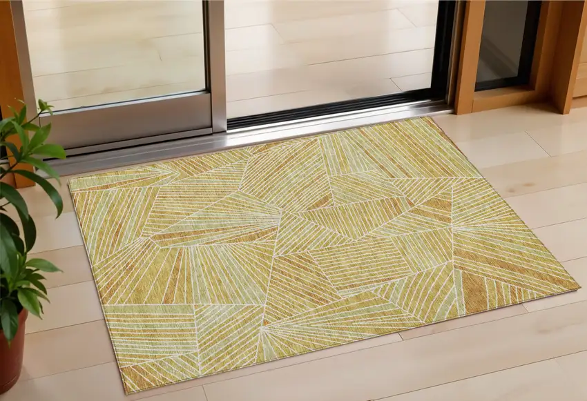Gold Copper And Brown Geometric Washable Indoor Outdoor Area Rug Photo 1