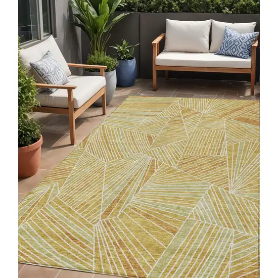 Gold Copper And Brown Geometric Washable Indoor Outdoor Area Rug Photo 1
