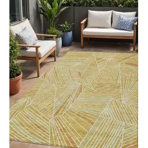 Photo of Gold Copper And Brown Geometric Washable Indoor Outdoor Area Rug