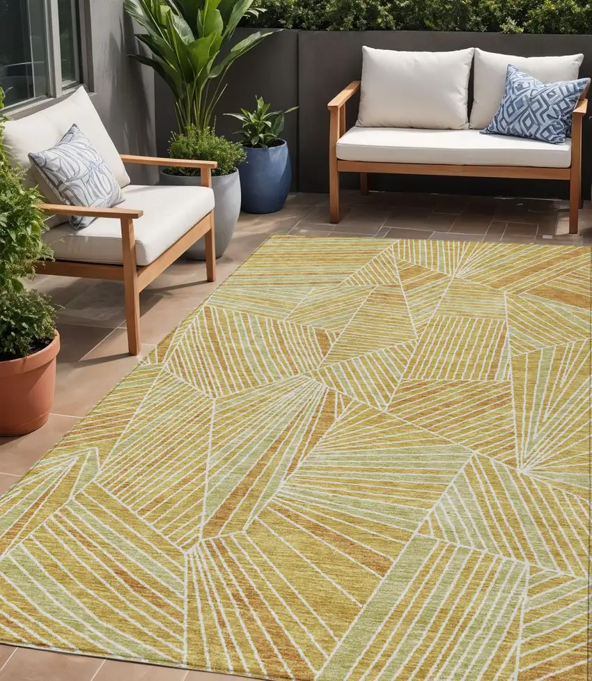 Gold Copper And Brown Geometric Washable Indoor Outdoor Area Rug Photo 1