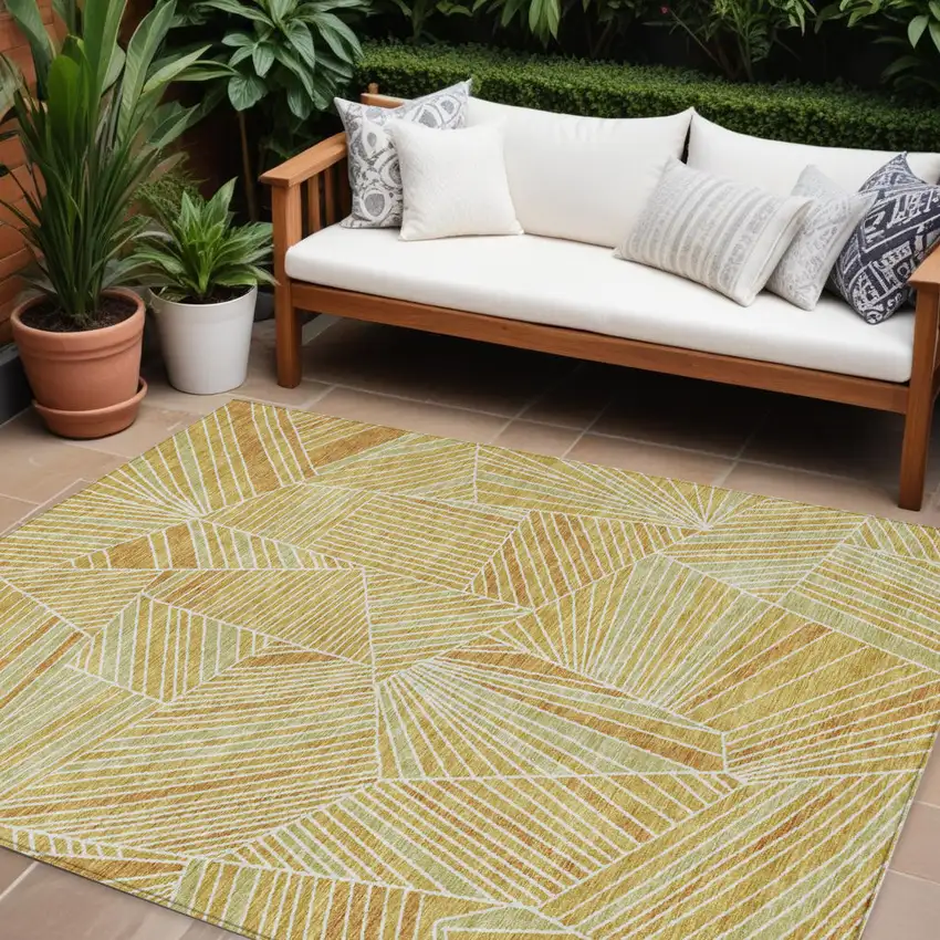 Gold Copper And Brown Geometric Washable Indoor Outdoor Area Rug Photo 1