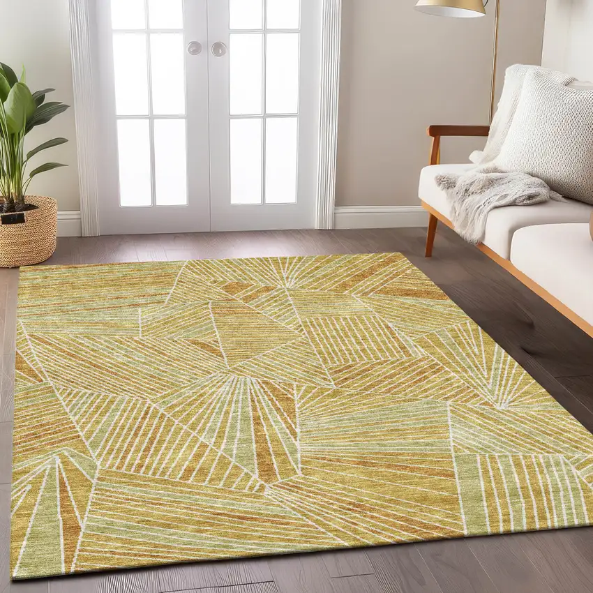 Gold Copper And Brown Geometric Washable Indoor Outdoor Area Rug Photo 9