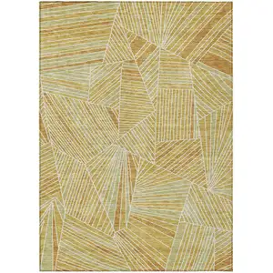Photo of Gold Copper And Brown Geometric Washable Indoor Outdoor Area Rug