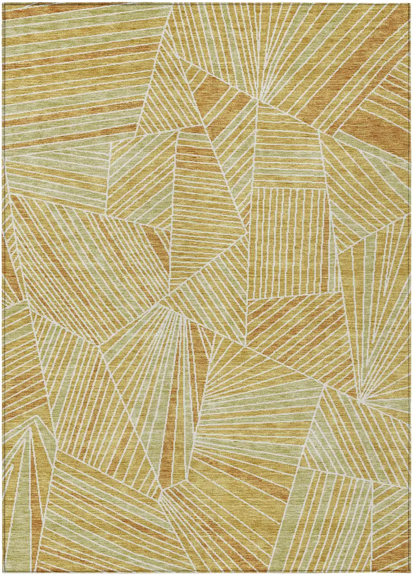 Gold Copper And Brown Geometric Washable Indoor Outdoor Area Rug Photo 1