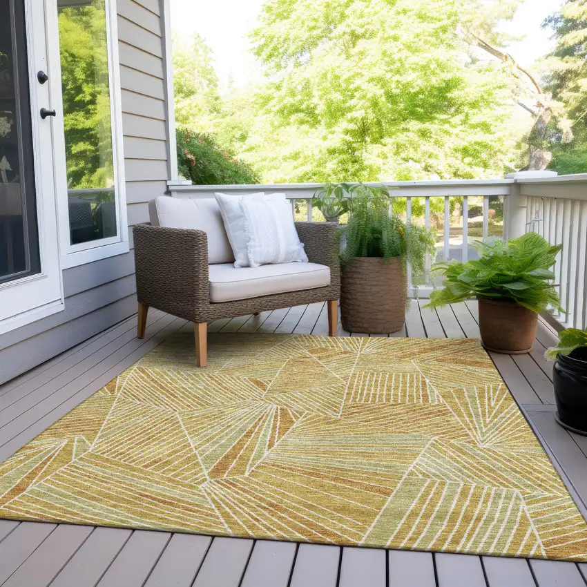 Gold Copper And Brown Geometric Washable Indoor Outdoor Area Rug Photo 6