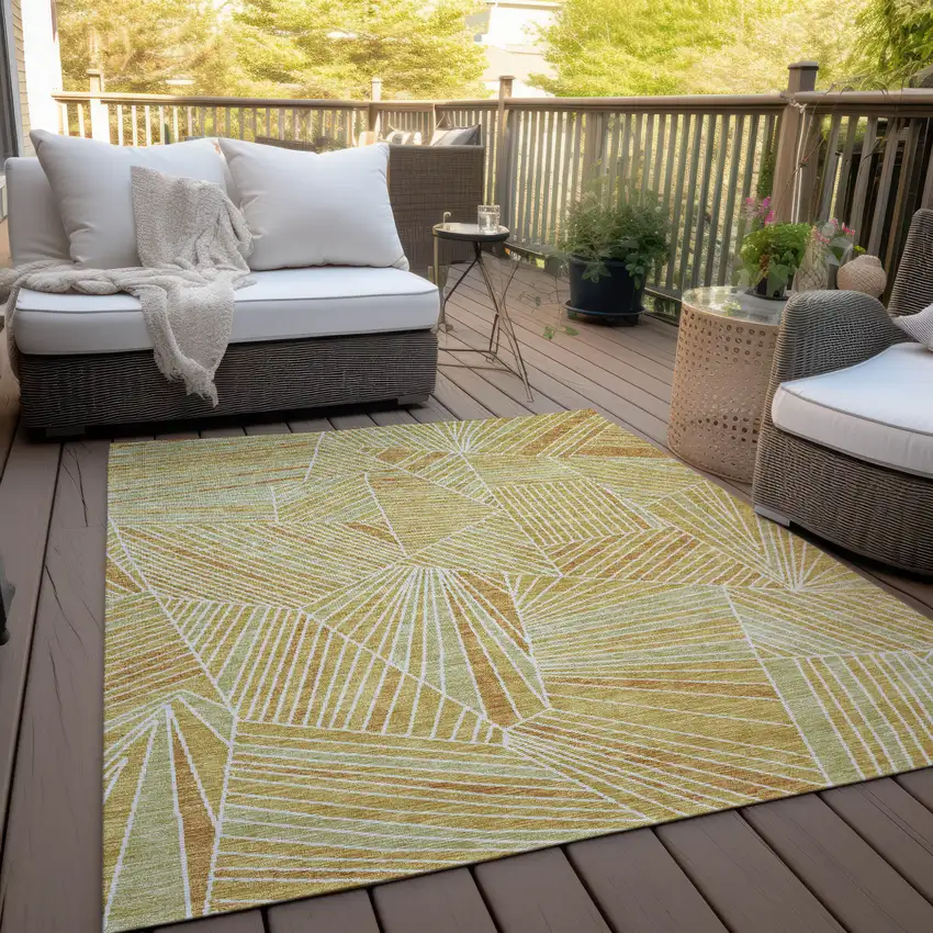 Gold Copper And Brown Geometric Washable Indoor Outdoor Area Rug Photo 9