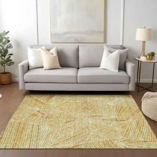 Gold Copper And Brown Geometric Washable Indoor Outdoor Area Rug Photo 8