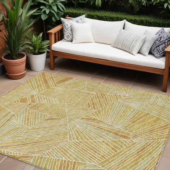 Gold Copper And Brown Geometric Washable Indoor Outdoor Area Rug Photo 1