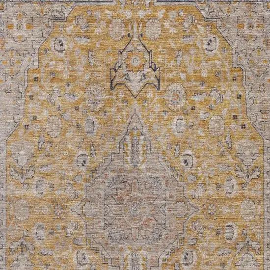 Gold Copper And Gray Floral Medallion Washable Area Rug With UV Protection Photo 2
