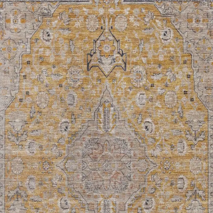Gold Copper And Gray Floral Medallion Washable Area Rug With UV Protection Photo 2