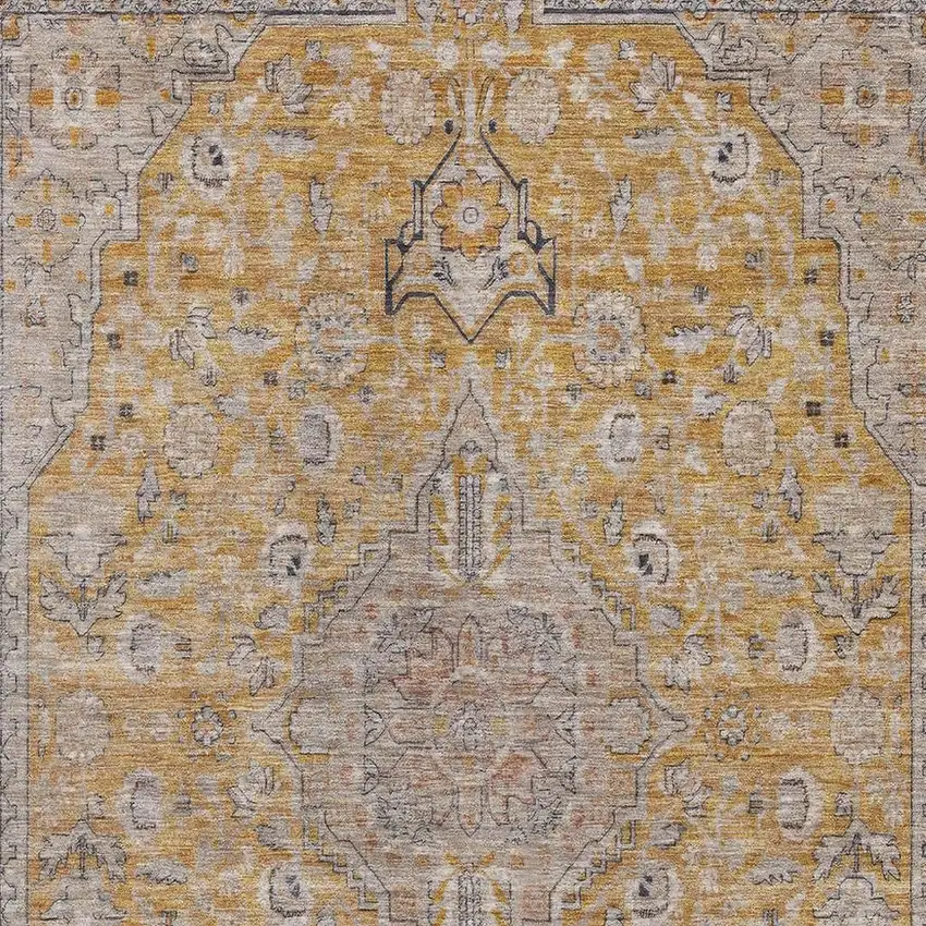 Gold Copper And Gray Floral Medallion Washable Area Rug With UV Protection Photo 2