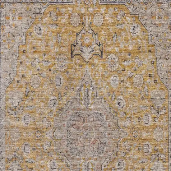 Gold Copper And Gray Floral Medallion Washable Area Rug With UV Protection Photo 2
