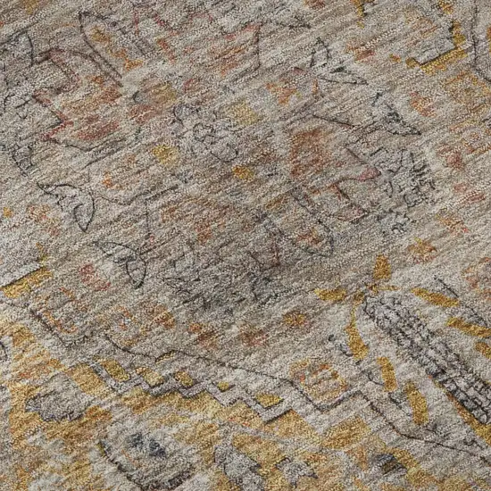 Gold Copper And Gray Floral Medallion Washable Area Rug With UV Protection Photo 9