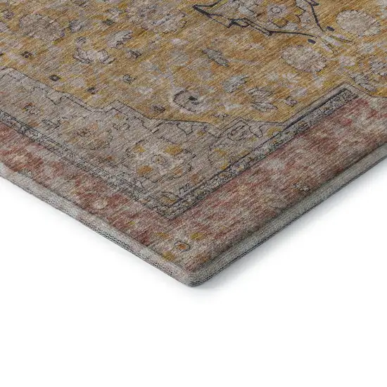 Gold Copper And Gray Floral Medallion Washable Area Rug With UV Protection Photo 7