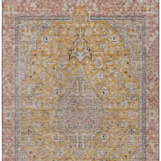 Gold Copper And Gray Floral Medallion Washable Area Rug With UV Protection Photo 3