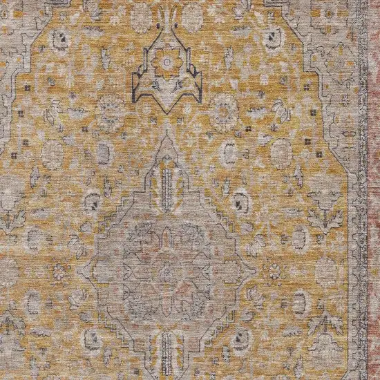 Gold Copper And Gray Floral Medallion Washable Area Rug With UV Protection Photo 2