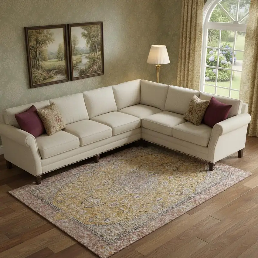 Gold Copper And Gray Floral Medallion Washable Area Rug With UV Protection Photo 2