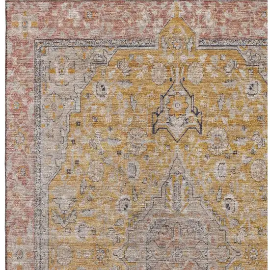 Gold Copper And Gray Floral Medallion Washable Area Rug With UV Protection Photo 2