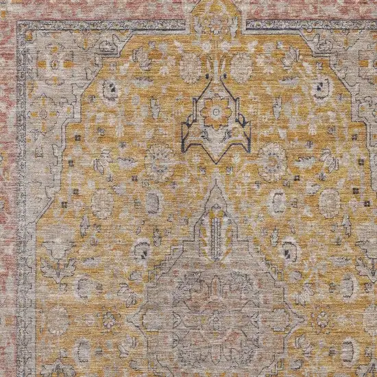 Gold Copper And Gray Floral Medallion Washable Area Rug With UV Protection Photo 2