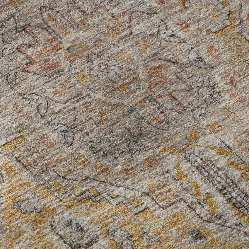 Gold Copper And Gray Floral Medallion Washable Area Rug With UV Protection Photo 9