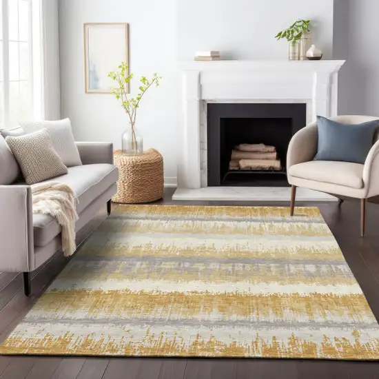 Gold Copper And Gray Striped Washable Indoor Outdoor Area Rug Photo 9