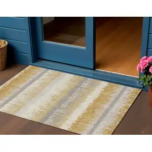 Photo of Gold Copper And Gray Striped Washable Indoor Outdoor Area Rug