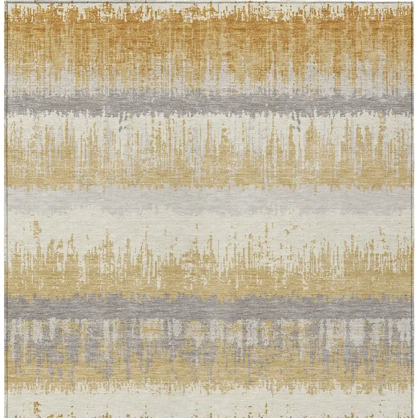 Gold Copper And Gray Striped Washable Indoor Outdoor Area Rug Photo 7