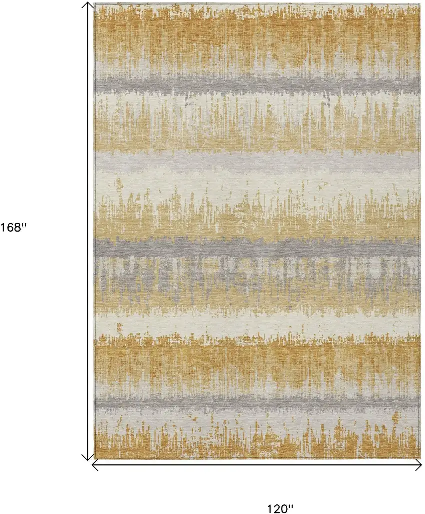 Gold Copper And Gray Striped Washable Indoor Outdoor Area Rug Photo 3